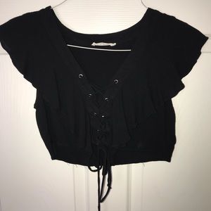 American Threads Black Crop Top